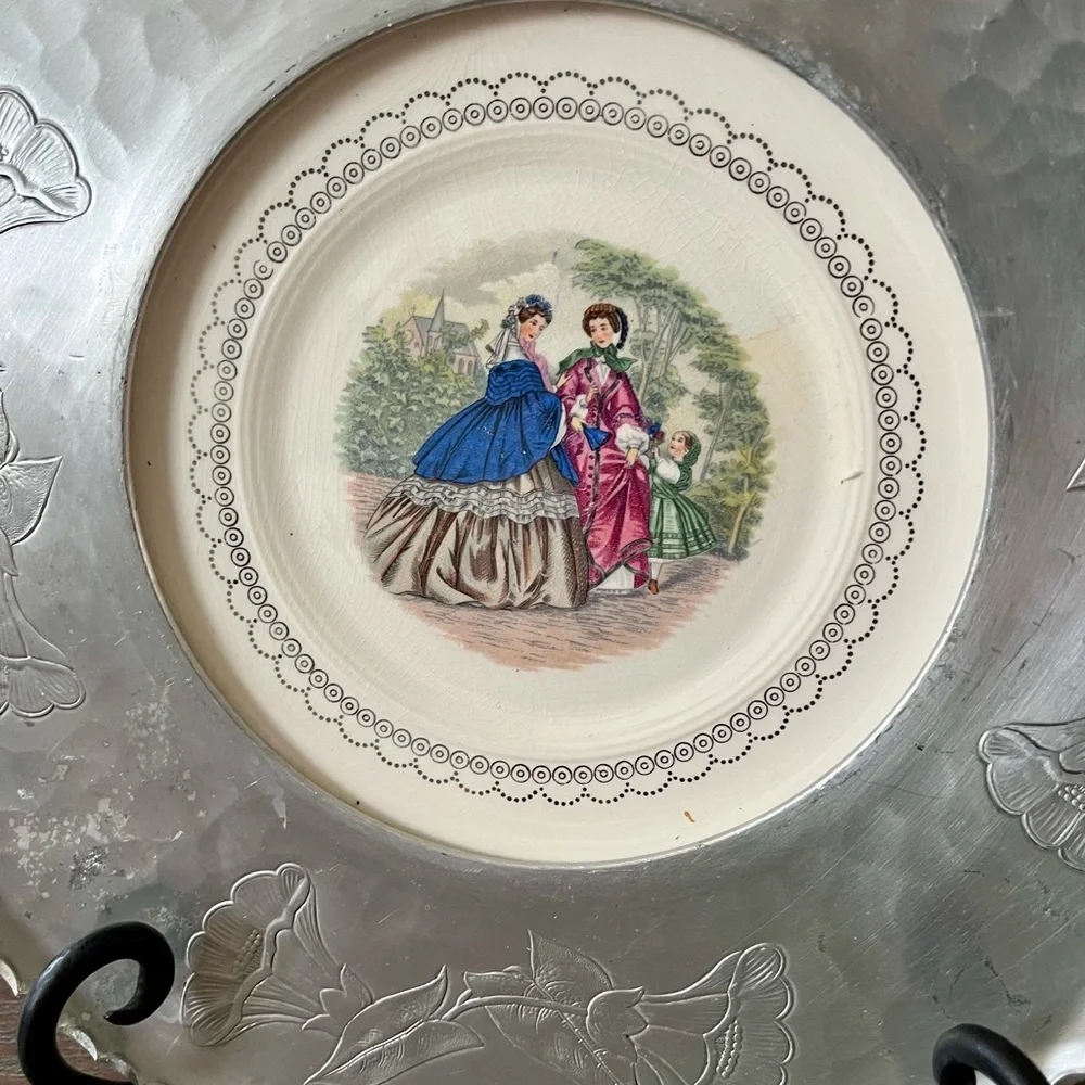 Decorative Silver Plate with Victorian Scene
